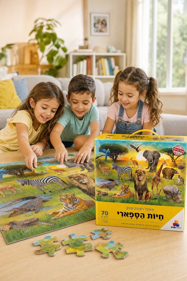 פאזל רצפה ענק - חיות הספארי | 70 חלקים לילדים