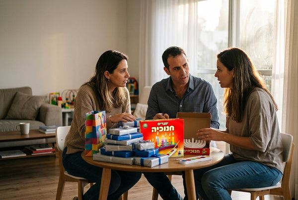 הורים וגננת מתכננים הזמנת מתנות חנוכה לגן בכמות גדולה