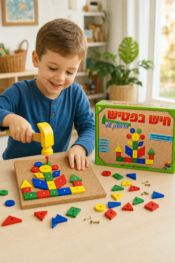 חיש בפטיש הראשון שלי - משחק פטיש ומסמרים לפיתוח מוטוריקה ויצירתיות