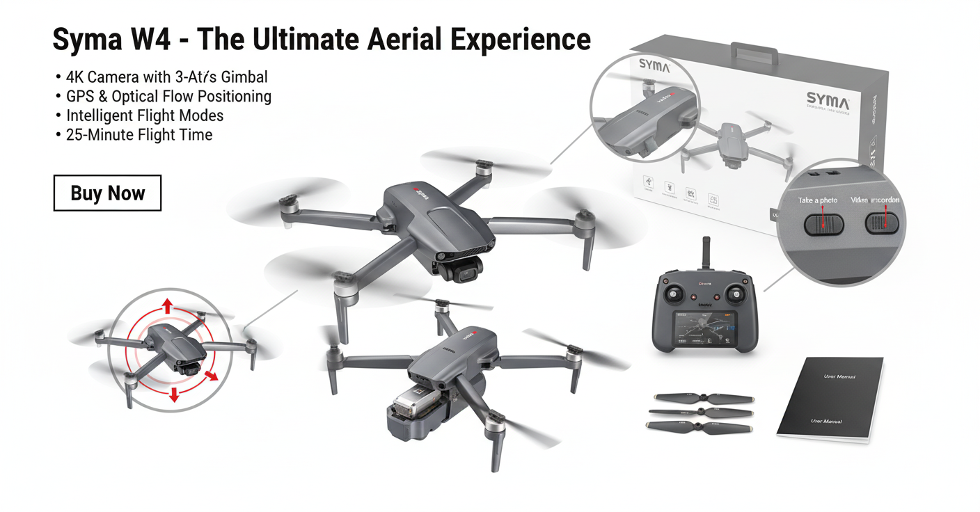 SYMA W4 – רחפן עם מצלמת 4K, גימבל 3־צירים ו־GPS (עד 3 ק״מ, 30 דק׳ טיסה)