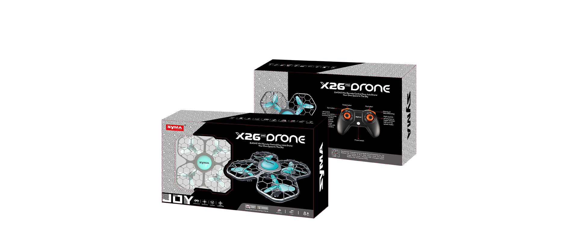 SYMA X26PRO – זווית נוספת המדגישה חיישני הימנעות, שמירת גובה ומבנה מוגן
