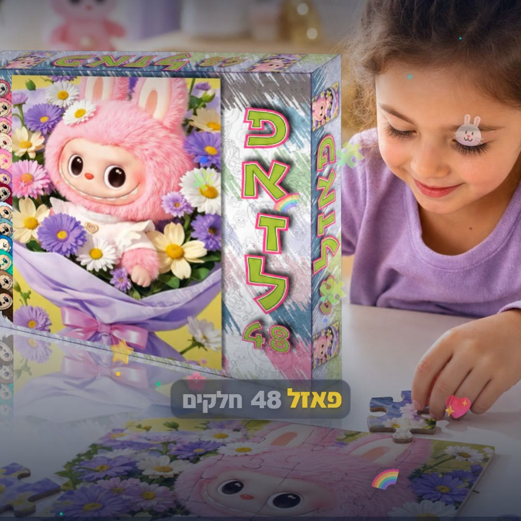 פאזל 48 חלקים - ארנבת ורודה עם פרחים - סרטון מוצר | שופינג זול
